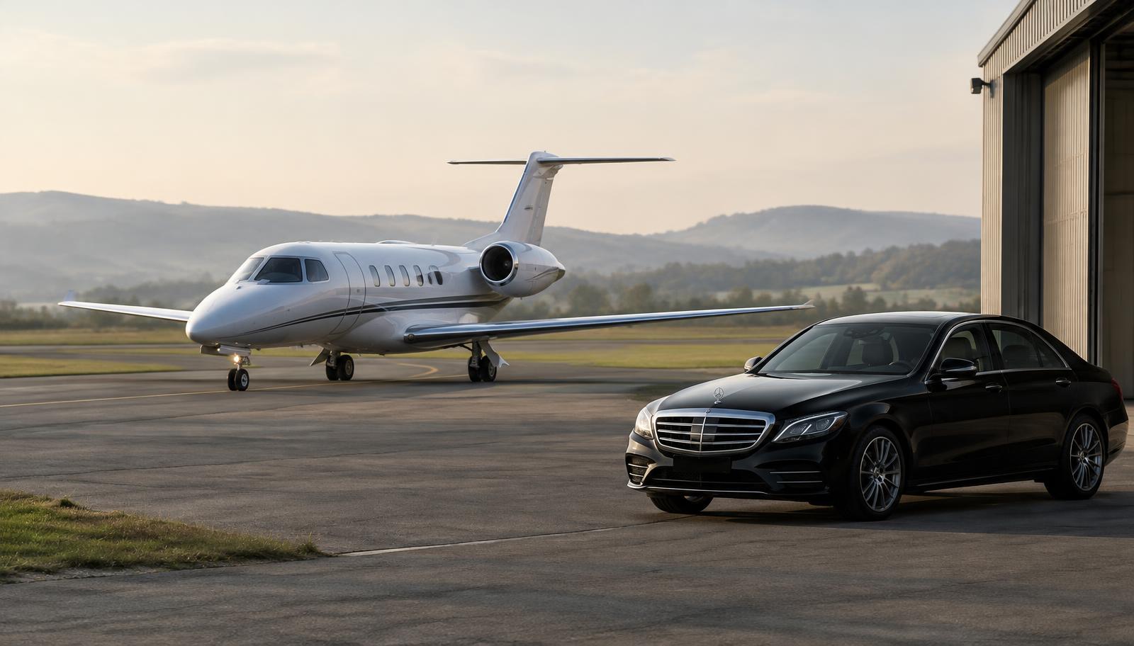 Private jet at a quiet airfield in Portugal